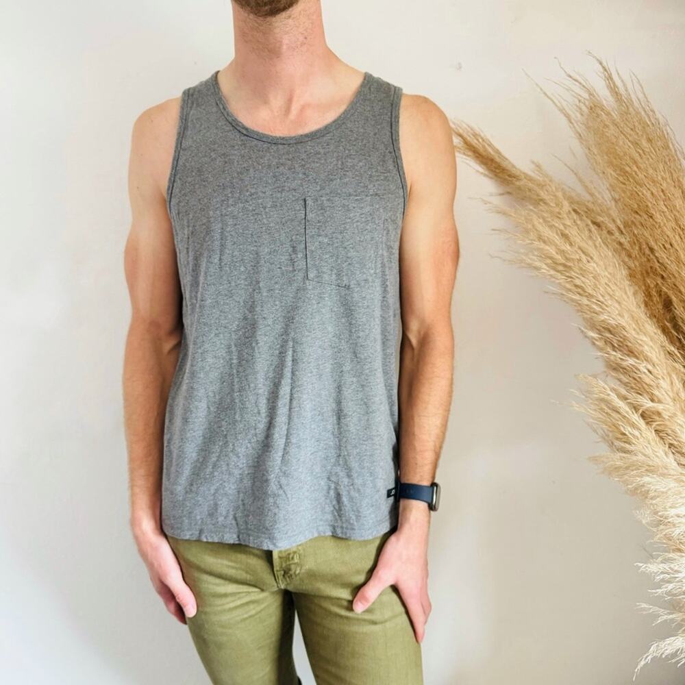MENS JOES JEANS Dark Heather Grey Gray Sleeveless Tank Top Relax Shirt Pocket S